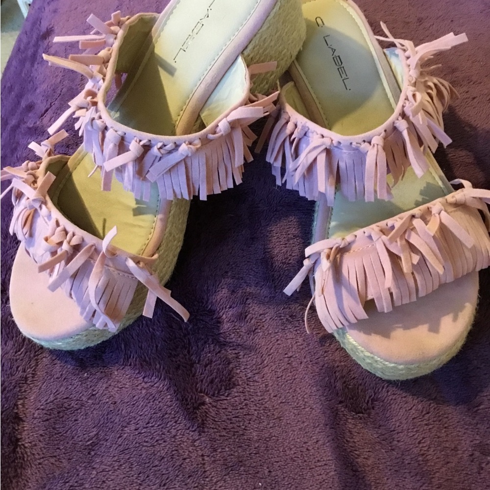 C Label Pink Fringe Espadrille Sandals
